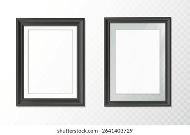 3d realistic vector icon illustration. Set of black picture frames in rectangular shape. Isolated on transparent background.