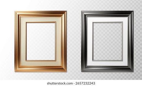 3d realistic vector icon illustration. Picture frame in gold and black. Isolated on transparent background.