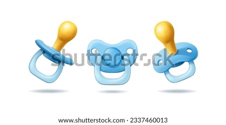 3d realistic vector icon illustration set. Blue baby boy pacifier in front side view. Isolated. ストックフォト © 