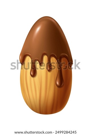3d realistic vector icon illustration. Almond nut with pouring chocolate on top of it. Almond butter with maple syrup. 