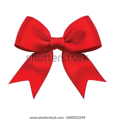 3d realistic vector icon illustration. Red satin present bow. Silk ribbon. Gift box velvet bow ribbon. Isolated on white background.
