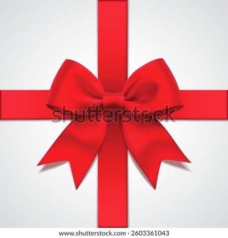 3d realistic vector icon illustration. Red silky ribbon with a bow. Isolated gift present red silk bow design element.