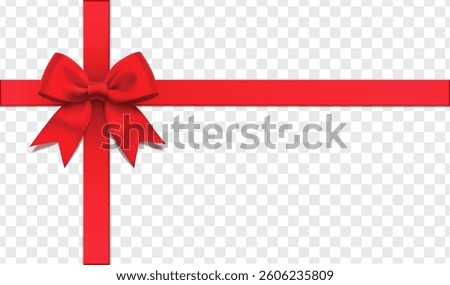 3d realistic vector icon illustration. Red silky ribbon with a bow. Isolated gift present red silk bow design element for holidays, gift boxes, satin warping decor.