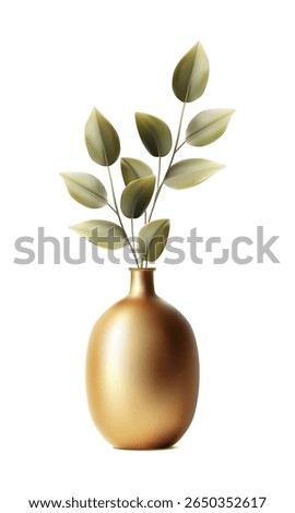 3d realistic vector icon illustration. Plant in golden vase. isolated on white background.
