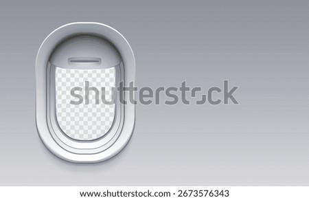 3d realistic vector icon illustration. Plane open window with copy space text and transparent back.