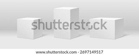 3d realistic vector icon illustration. White cube and rectangle set. Isolated on background.