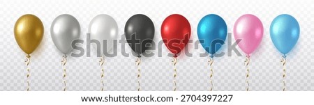 3d realistic vector icon illustration. Set collection of different color balloons, golden, white,