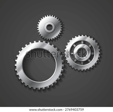 3d realistic vector icon illustration. Metal silver gears on gray background.