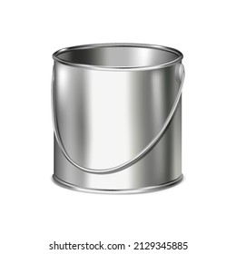 3d realistic vector icon. Metal paint bucket. Empty. Isolated on white background.