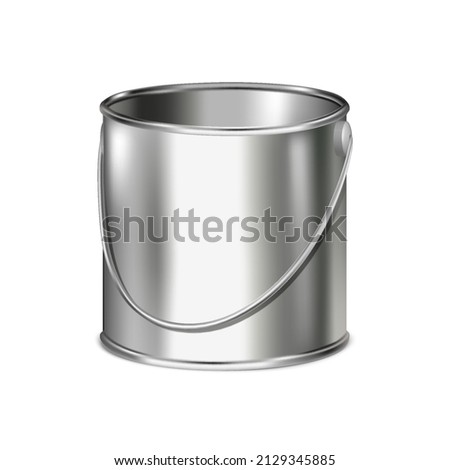 3d realistic vector icon. Metal paint bucket. Empty. Isolated on white background.