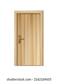 3d realistic vector icon. Old antique wooden door with golden handle.