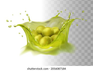 3d realistic vector icon. Olive oil splash. Green olives.