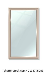 3d realistic vector icon. Rectangular vertical big mirror. Reflection surface in frame. Interior design furniture.