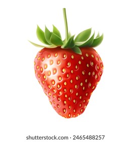 3d realistic vector icon. Red whole strawberry on white background, isolated.