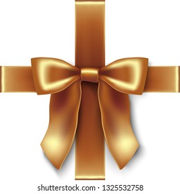 3D realistic vector icon ribbon gold velvet bow for special occasions packaging and decoration.
