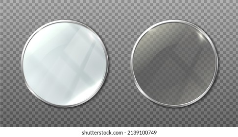 3d realistic vector icon. Round gress mirror in two variations on transparent background.
