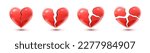 3d realistic vector icon set. Read heart cracked and  broken. Isolated.