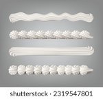 3d realistic vector icon set. Baker cream. Whiped cream border pattern from piping bag.
