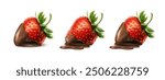3d realistic vector icon set illustration. Whole red strawberry covered in chocolate. Chocolate fondue. Isolated.
