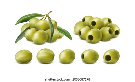 3d conjunto de iconos vectoriales realistas. Verde   aceitunas. Aislado sobre fondo blanco.