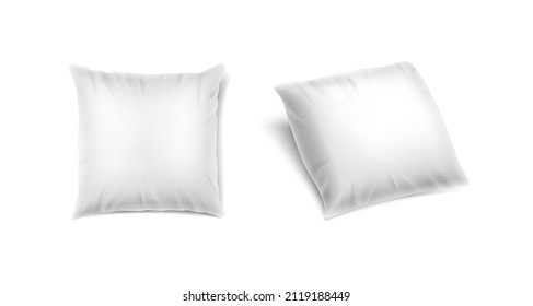 3d realistic vector icon set. Pillow mockup in front and side view. Design element for spa, brands and salons.