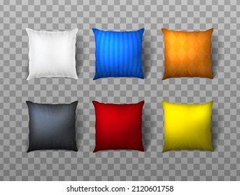 3d realistic vector icon set. square pillow with patterns and different colors.