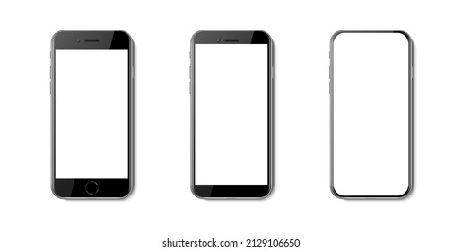 3d realistic vector icon set. Smartphone with different sizes of touch screen. Isolated on white background.