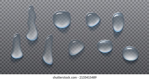 3d realistic vector icon set. Water drops. Rain drops on transparent background.