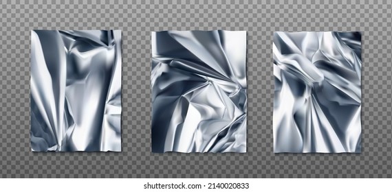 3d realistic vector icon set. Wrinkled sheets of foil.