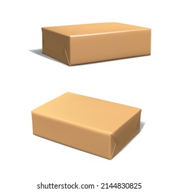 3d conjunto de iconos vectoriales realistas. Coloque las cajas rectangulares marrones de cartón en la vista lateral y superior. Aislado sobre fondo blanco.