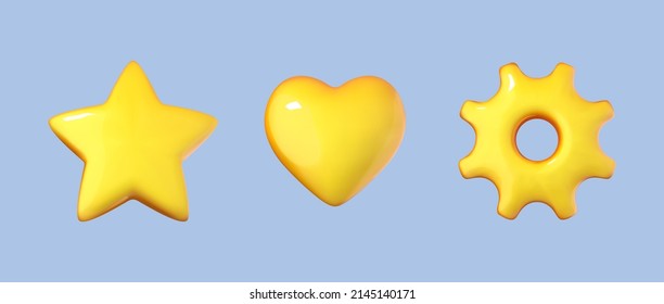 3d realistic vector icon set. Heart, star, gear. Design elements
