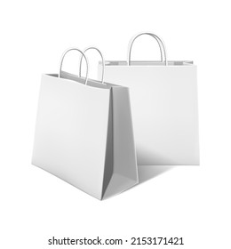 3d realistisches Vektorsymbol-Set. White-Shopping-Papiertüten. Einzeln auf weißem Hintergrund.