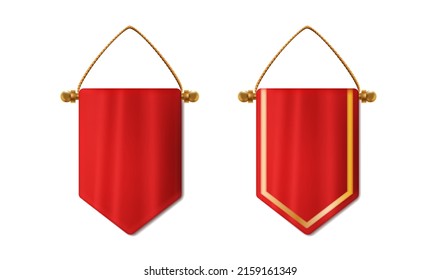 3d conjunto de iconos vectoriales realistas. Pendiente colgante rojo con y sin oro, bandera colgante. 