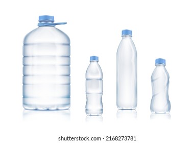 3d realistic vector icon set. Plastic bottles collection. Big, small and different shapes.