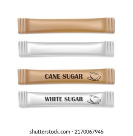 3d realistic vector icon set. Sugar sticks mockup. white and cane sugar, isolated.