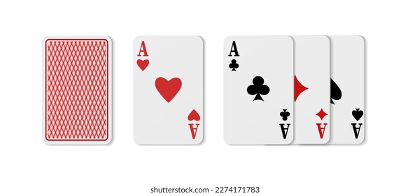 3d realistic vector icon set of ace playing cards. isolated on white background.