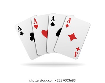 3d realistic vector icon set of ace playing cards. isolated on white background.