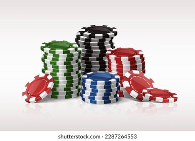 3d realistic vector icon set. Casino poker stack of chips. Isolated on white background.