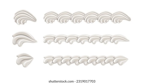 3d realistic vector icon set. Baker cream. Whip cream pattern frame. Isolated on white background.