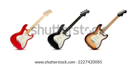 3d realistic vector icon set of electric guitars. Isolated on white background.