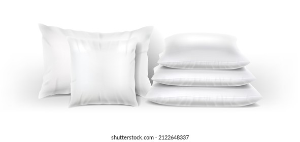 3d realistic vector icon. White bedroom pillows in the stack. Mockup element for brands, advertisemnt.