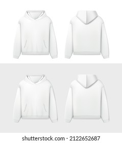 3d realistic vector icon. White mockup hoodie in side and back view. Men sweatshirt.