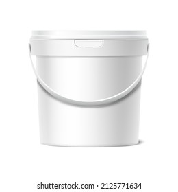 3d realistic vector icon. White container plastic bucket. Food or paint cup with lid. Isolated on white background. mockup template.