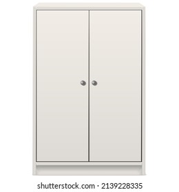 3d realistic vector icon. White dress cupboard with two doors. Isolated on white background.