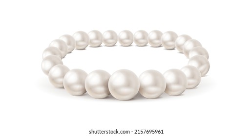3d realistic vector icon. White pearls necklace.