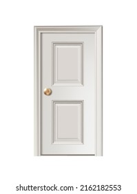 3d realistic vector icon. White wooden modern door with a handle. Isolated on white background.