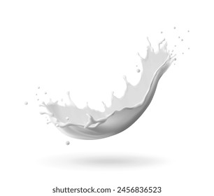 3d realistic vector icon. White milk  splash on white background. Milky dairy products.