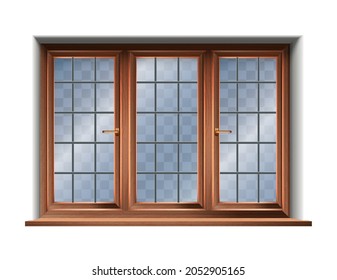 3d realistic vector icon. Wooden window. 