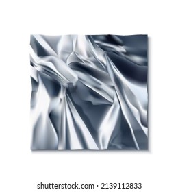 3d realistic vector icon. Wrinkled foil texture. Isolated on white background square rumpled foil.