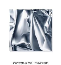 3d realistic vector icon. Wrinkled foil texture. Isolated on white background square rumpled foil.